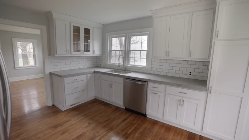 Refaced and refinished kitchen cabinets giving an updated look while preserving the original layout